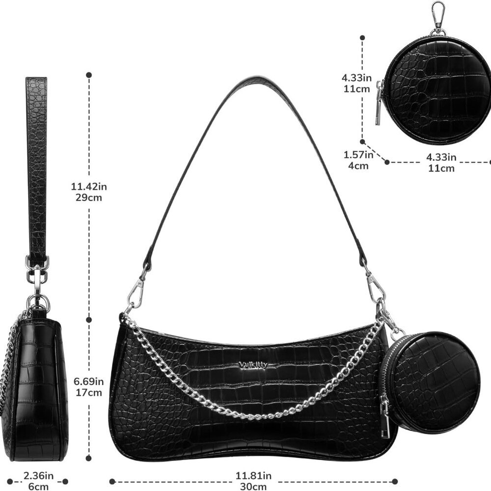 Shoulder Bag for Women Leather Small Purse Crocodile Pattern Clutch handbags - Picture 3 of 7